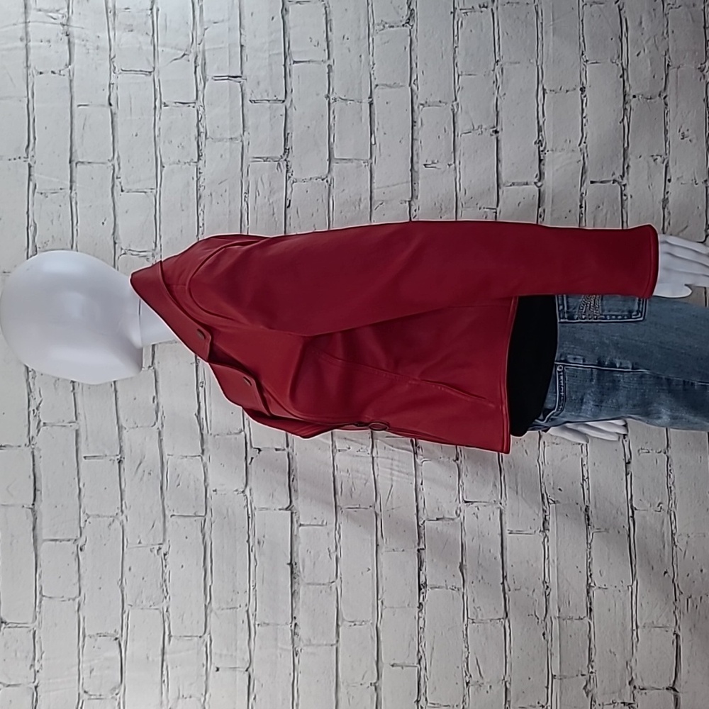 Akris Punto Asymmetric Zip Fitted Lux Nappa Leather Biker Jacket in Red - NWOT - Picture 6 of 17